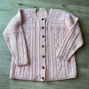 Vintage Connemara Knitwear Pink 100% Pure Wool Cardigan Sz Medium